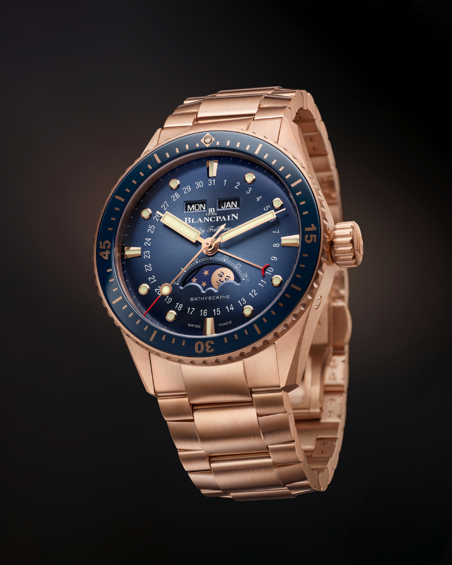 暖金光芒全面綻放|Fifty Fathoms Bathyscaphe首推紅金鏈帶版-復刻表